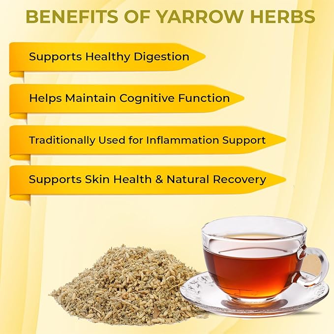 Cure wid Pure Organic Dried Yarrow Herb - 4 oz Non-GMO Cut & Sifted Yarrow Flower - Organic Yarrow Tea for Wellbeing