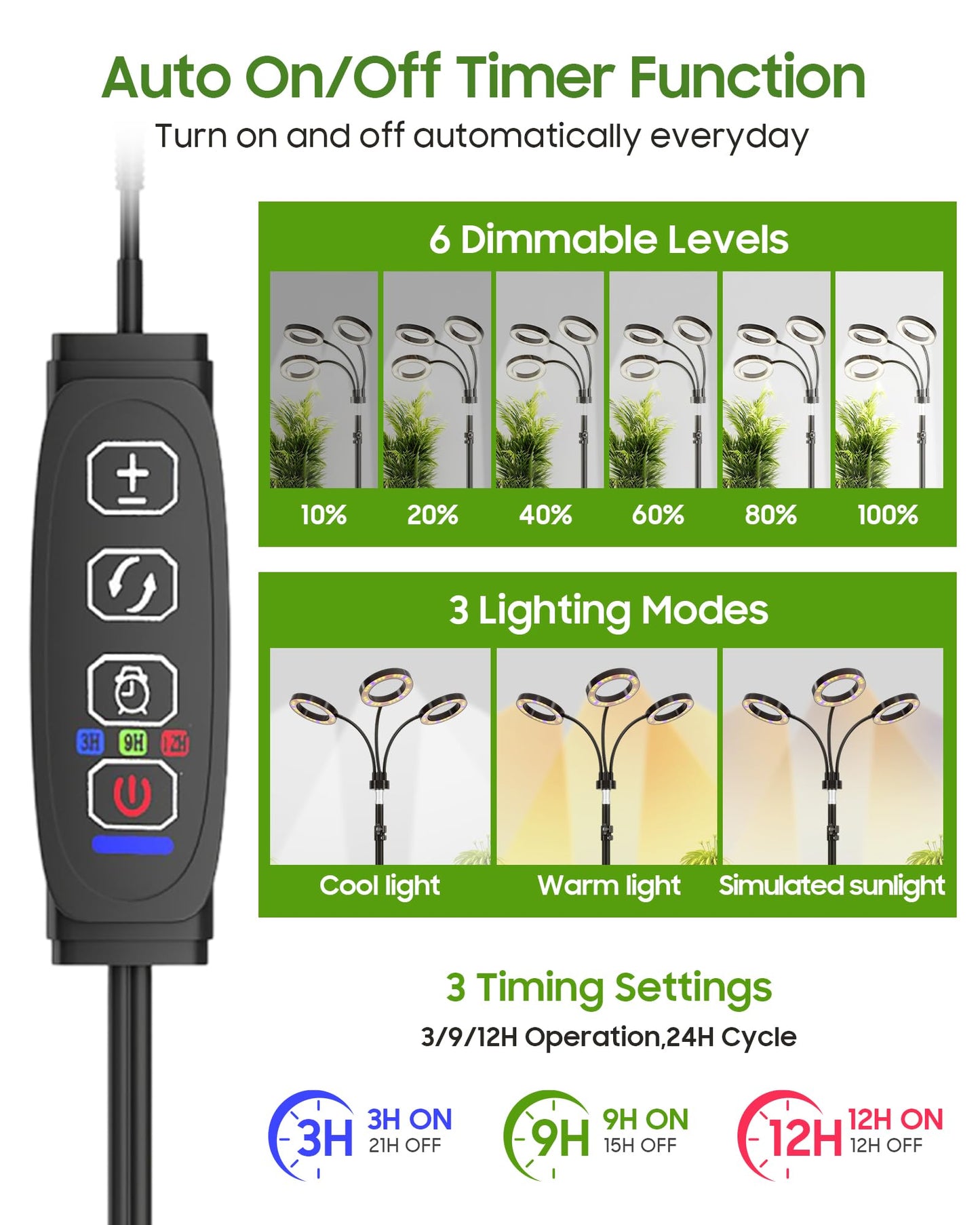 Tmsluody Grow Lights for Indoor Plants, Full Spectrum LED Plant Light with Tripod Stand, Plant Growing Lamps with Timer 3/9/12H, 3 Color Modes, 6 Brightness, 78'' Adjustable Height for Large Plants