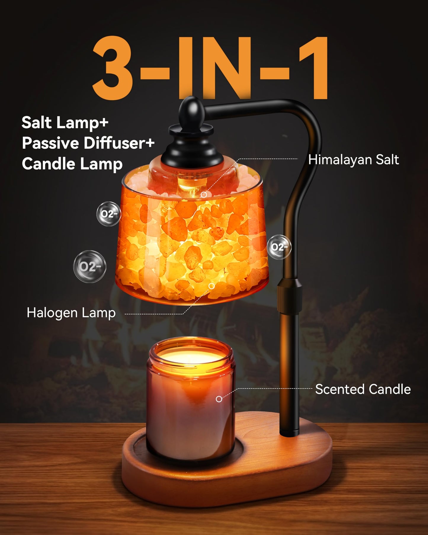 CaHomet 3-in-1 Candle Warmer Lamp with Timer Dimmable, Himalayan Salt Lamp & Passive Diffuser, Gifts for Women, House Warming Gifts, Wax Melt Warmer for Jar Candles (Black)
