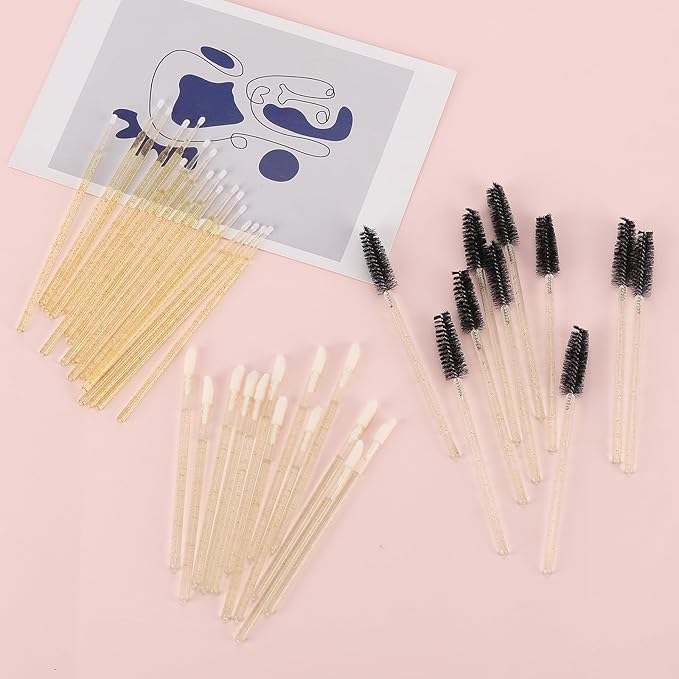 600 PCS Eyelash Extension Supplies Kit, 200 Spoolies Mascara Wands Disposable 200 Lip Brushes 200 Micro Swabs Yellow Eyelash Brushes Makeup Applicator Tool