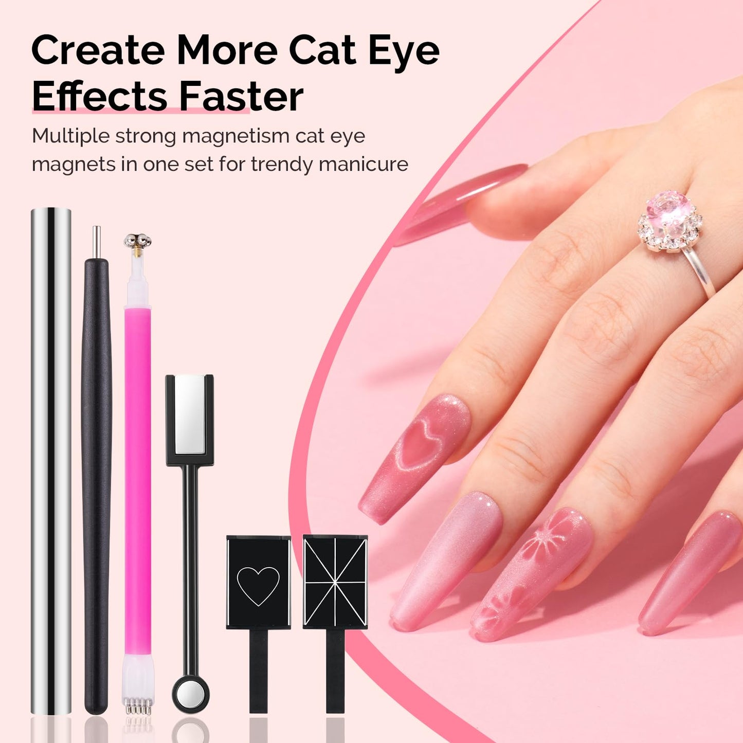 MelodySusie Nail Magnet Set, 21PCS Cat Eye Gel Nail Polish Magnets, Round Square Double Ended Magnet Stick, Cat Eye Magnet for Nails, Strong Magnetic Nail Polish Magnets Nail Design Tools