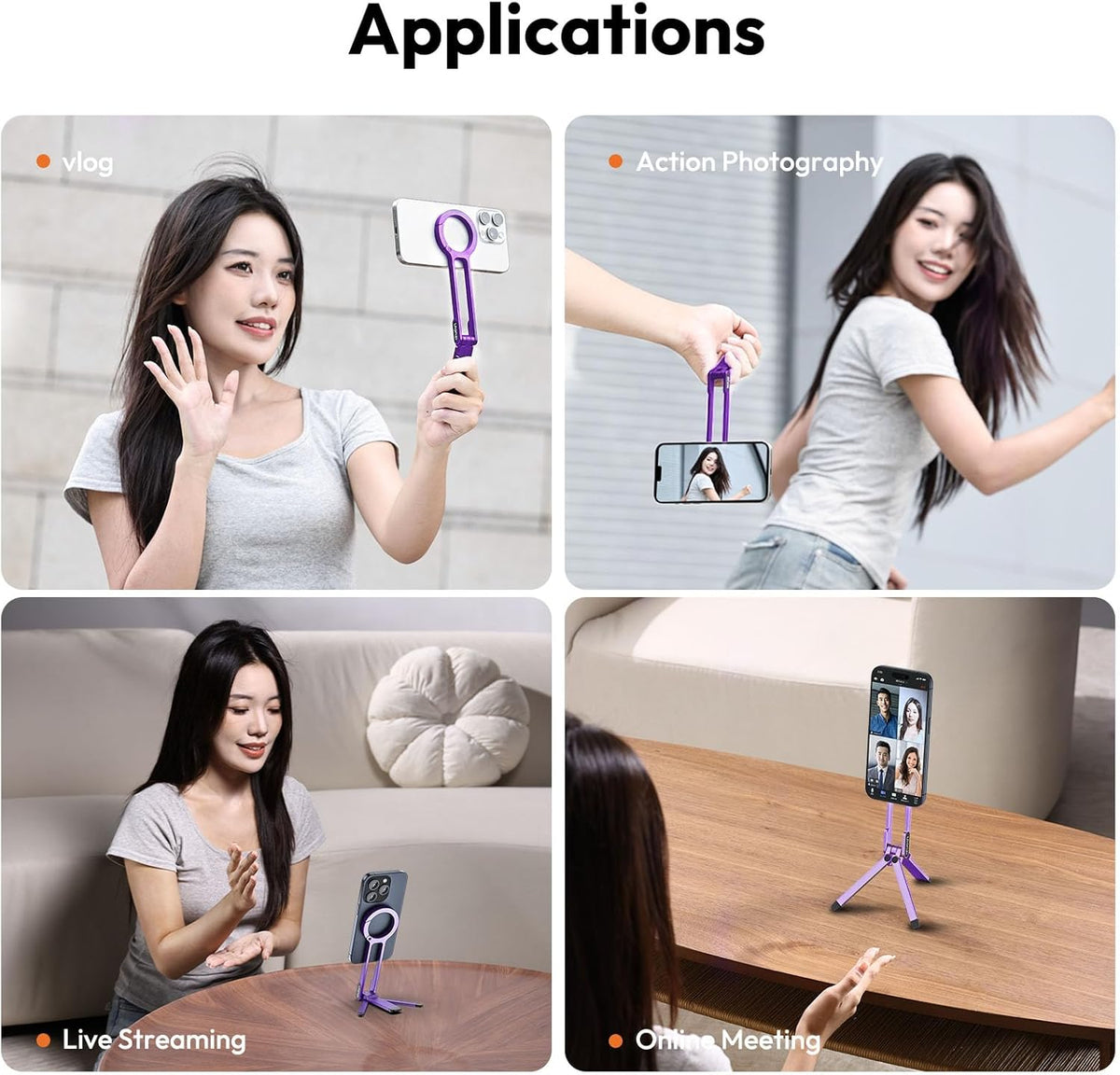 ULANZI MA30 Magnetic Phone Tripod Stand for iPhone - Aluminium Maglock Smartphone Mini Tripod Pocket Cell Phone Stand Strong Magnet Quick Mount Compatible with iPhone 16 15 14 13 12 Series, Purple