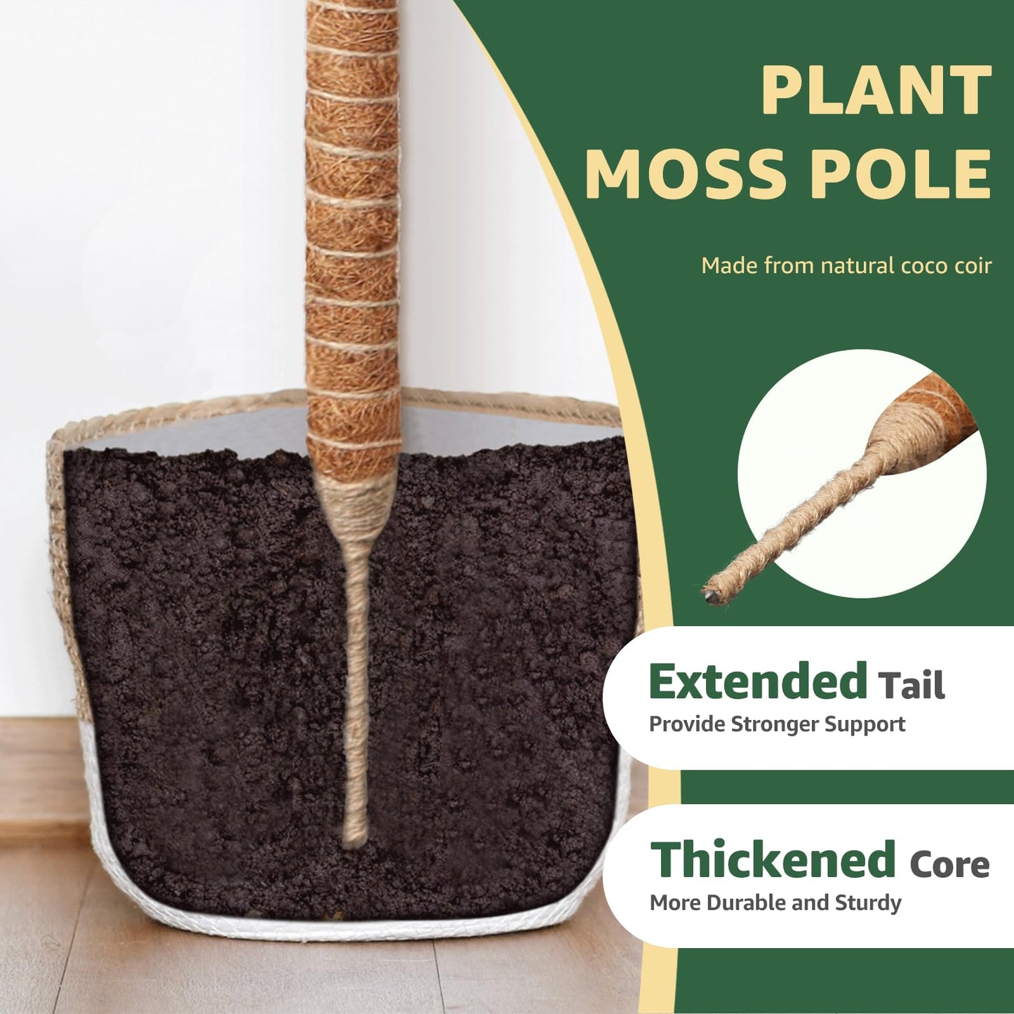 Vanut 3-Pack 48in Moss Poles for Monstera, Plant Supports for Indoor Plants, Pothos Vines, Philodendron, Fishbone Cactus & Indoor Tropical Houseplants, Made for Coco Coir