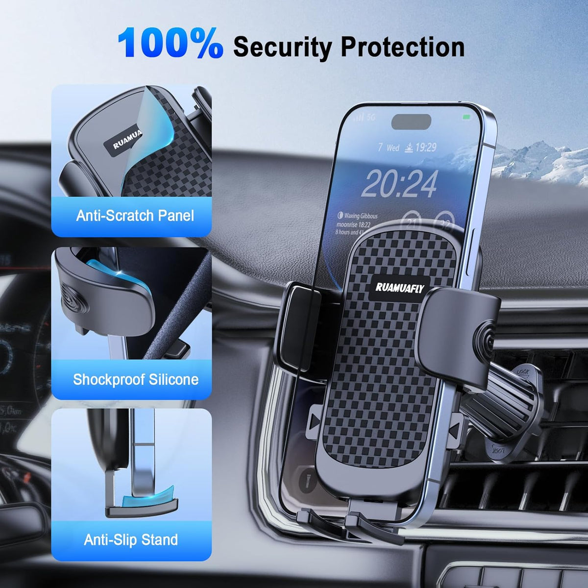 [2025 NEW] Car Phone Holder for Horizontal/Vertical Vent [Upgraded Metal Hook Clip] [Wider Clamp & Fit Thicker Case]Universal Cellphone Stand Car Mount Cradle for iPhone 16 Pro Max 15 14 13 SE Android