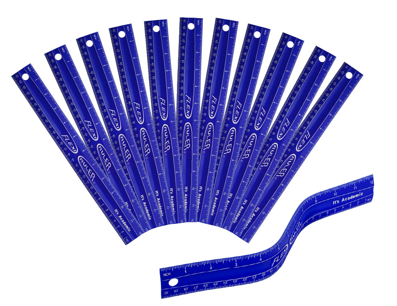 It's Academic Flexi Rulers, 12-inch Flexible Non-Breakable Ruler, 12-Pack, Blue
