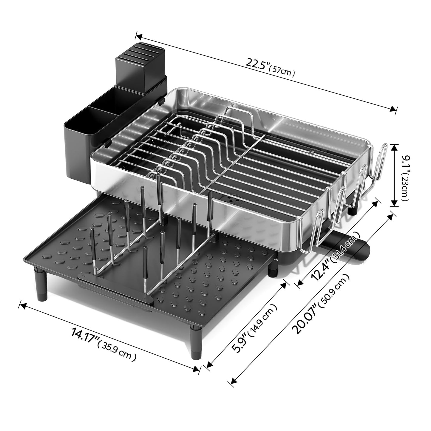 Urackify Dish Drying Rack for Kitchen Counter - Stainless Steel Dish Drainer with Drain Board, Removable Utensil Holder, Rust-Proof Plate, Non-Slip Feet, Large Capacity for 10 Plates 6 Bowls 4 Cups