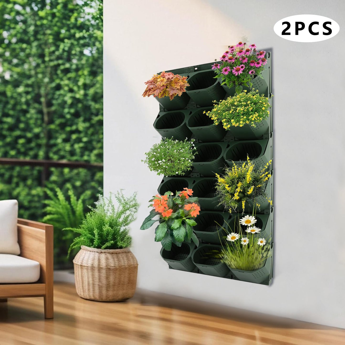 FiueStur Self Watering Wall Mounted Vertical Planter, 36 Pots Vertical Wall Planter Self-Watering System for Indoor Outdoor Garden, Modular Vertical Planter with Drainage Holes