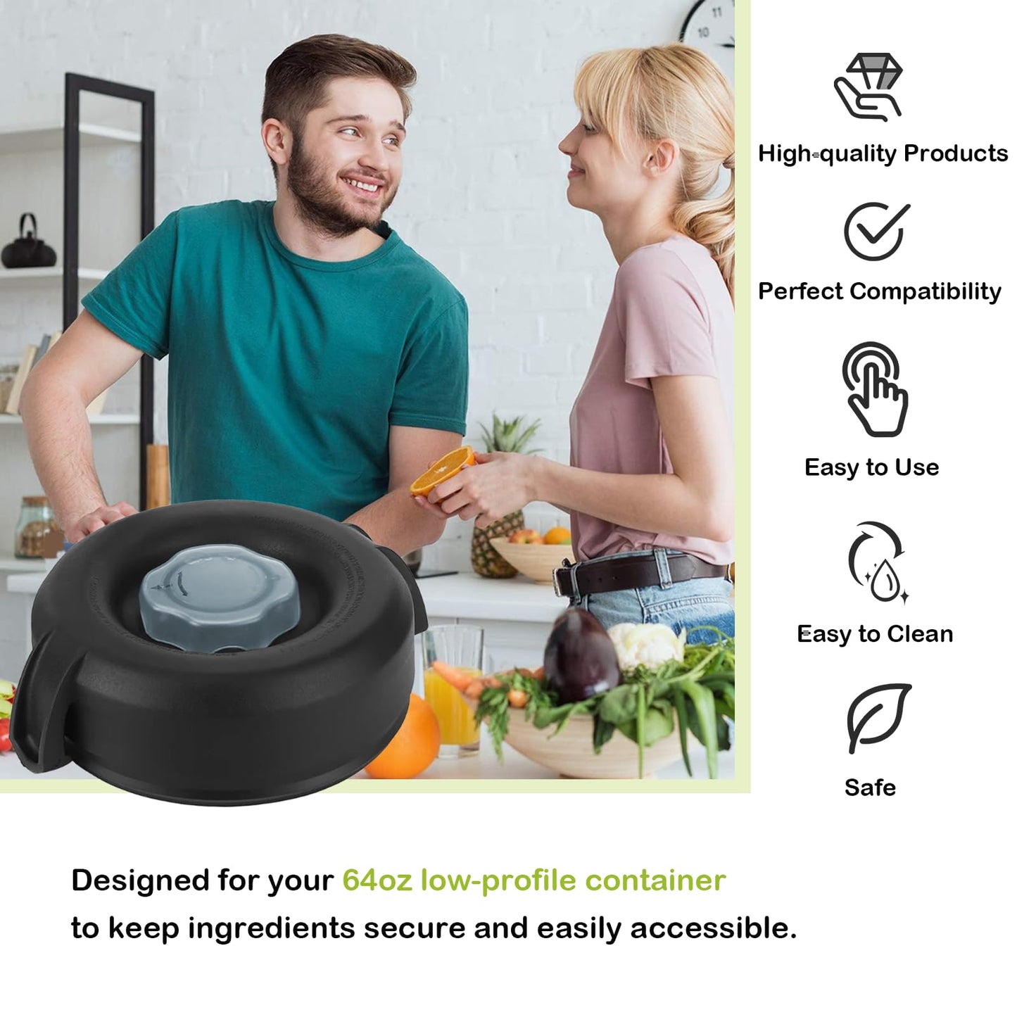 Blender Lid Replacement, 64 oz Low-Profile Container Lid Replace for Pro 750 Series Blender Cover, Rubber Blender Lid for 64oz Container Pitcher Jar Cup Top