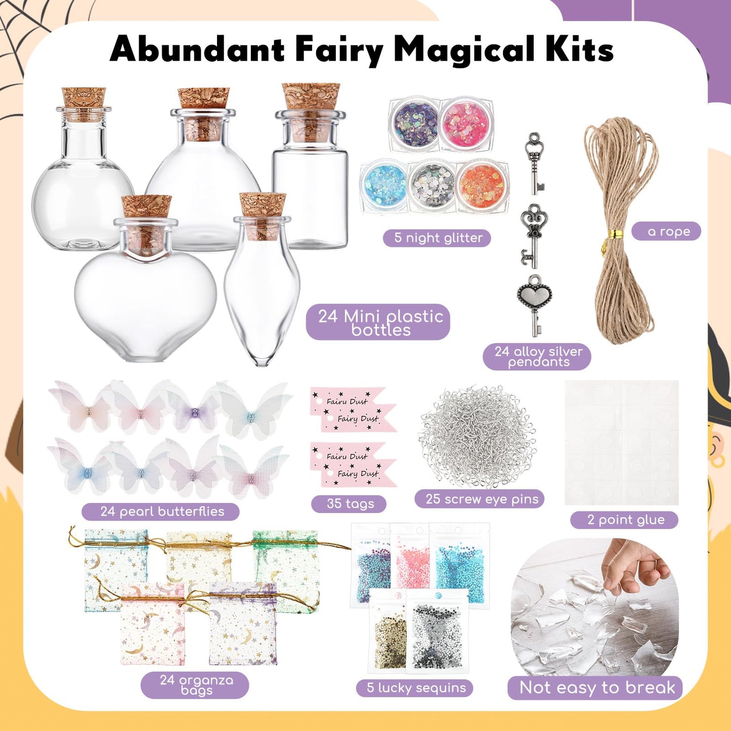 Jinei 174 Pieces Fairy Magic Potions Kit with 24 Magic Witch Potion Bottles Wing DIY Mystery Fairy Potion Making Kit for Halloween Christmas Party Decorations
