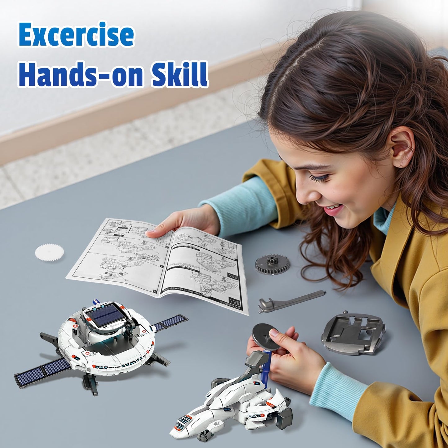 Nilez 6-in-1 STEM Projects Toy for Kids Ages 10 and up, DIY Science Kits, Solar or Battery Powered Space Toys Gifts for Youth (White)