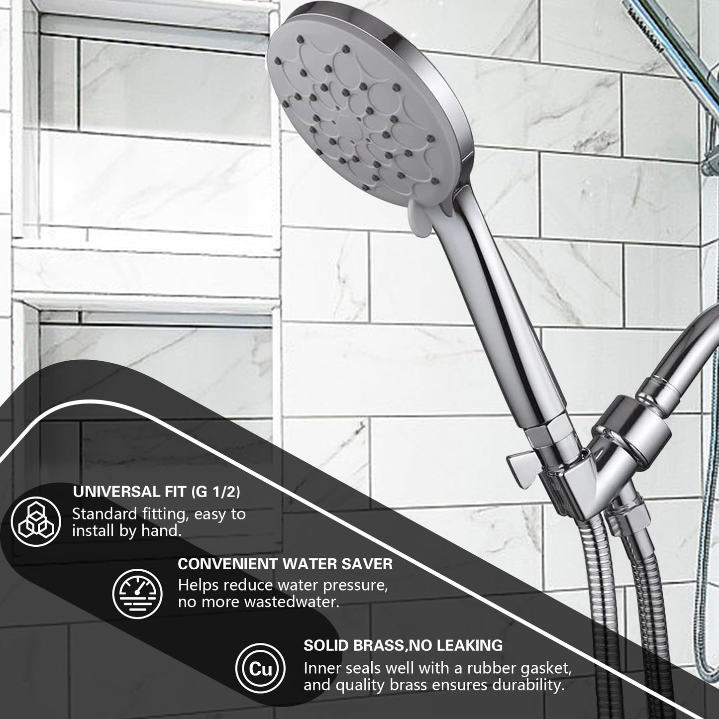 Hsmhose Shower Shut Off Valve, Shower Flow Control Valve,Soild Brass Flow Pressure Regulator for Handheld Shower Head G1/2 Chrome