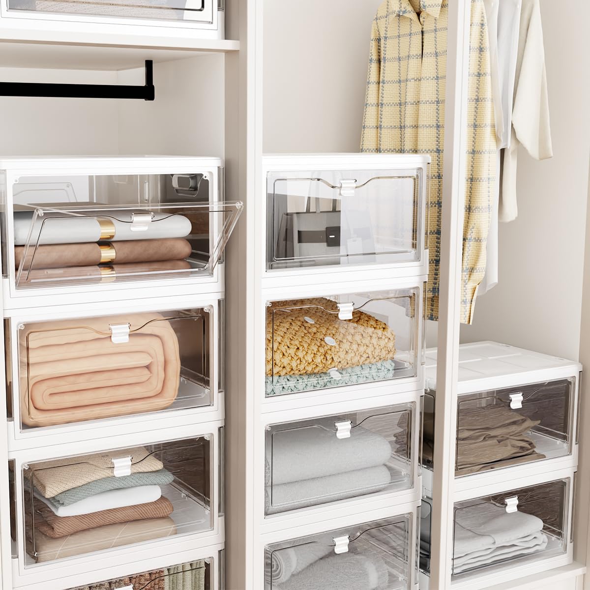 Vaela Stackable Plastic Storage Bins with Lids,24QT Foldable Closet Organizers and Storage,3-Pack Storage Organizer, for Bedrooms, Living Rooms, Study