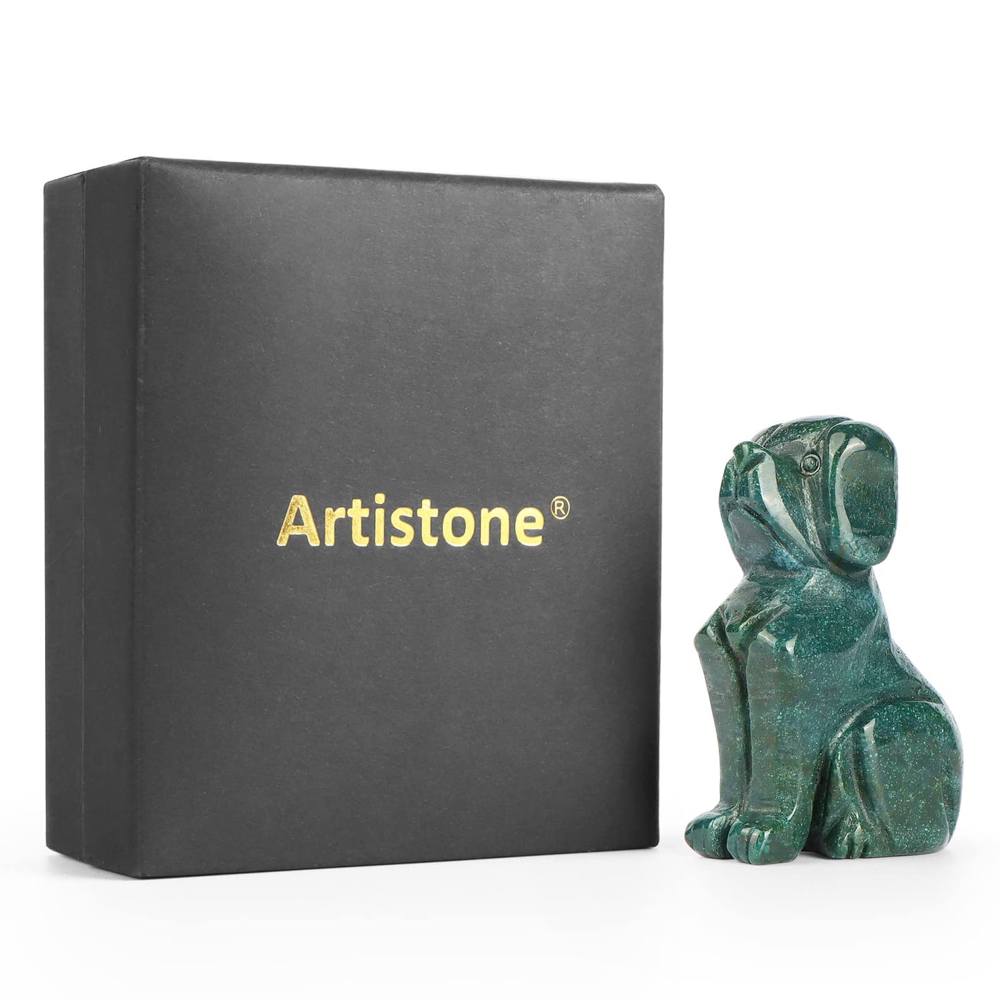Artistone 2" Ocean Jasper Dog Crystal Animals Figurine Carved Gemstone Puppy Dog Statue Sculpture Craft Home Decorations