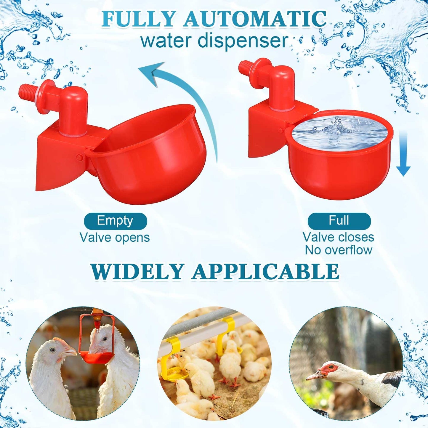 Tiangrid Complete Set Pipeline Automatic Poultry Nipple Waterer, 1/2" PVC Tee Fittings and Other Parts for Chicken, Turkey, Duck, Pigeon, Quail Feeding and Watering
