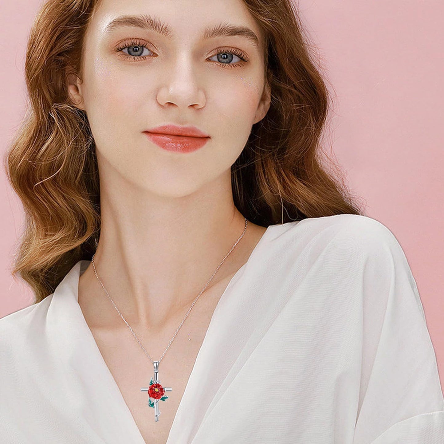 JERWLI Marigold Necklace 925 Sterling Silver Marigold Cross Pendant Necklace October Birth Flower Jewelry for Women