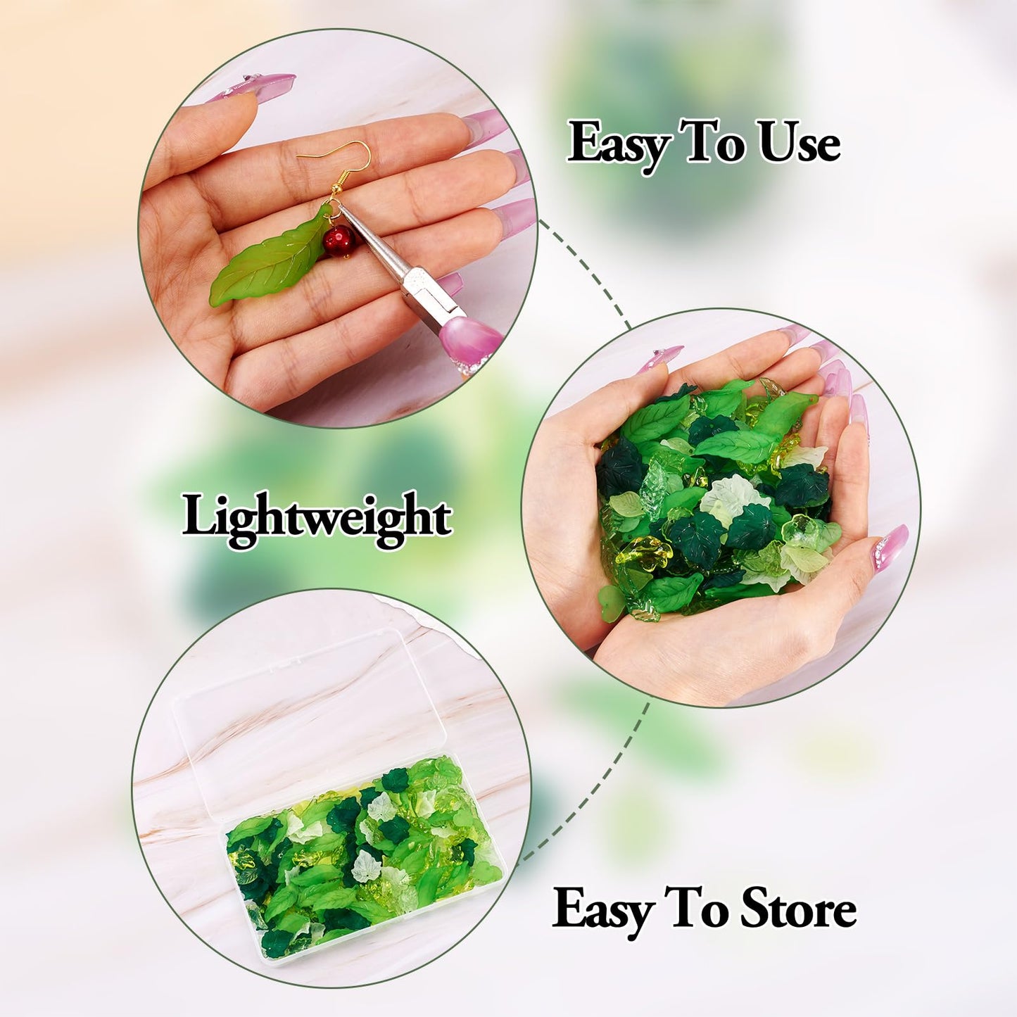 Craftdady 270pc Green Acrylic Leaf Bead Charms Transparent Frosted Maple Leaves Pendants with Loop for Earring Necklaces Jewelry Craft Making