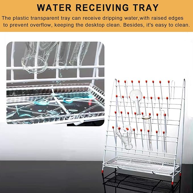 Lab Drying Rack 55 Pegs Lab Glassware Rack Steel Wire Glassware Drying Rack Free-Standing Tube Drying Draining Rack for School Laboratory Utensils (24 pegs)