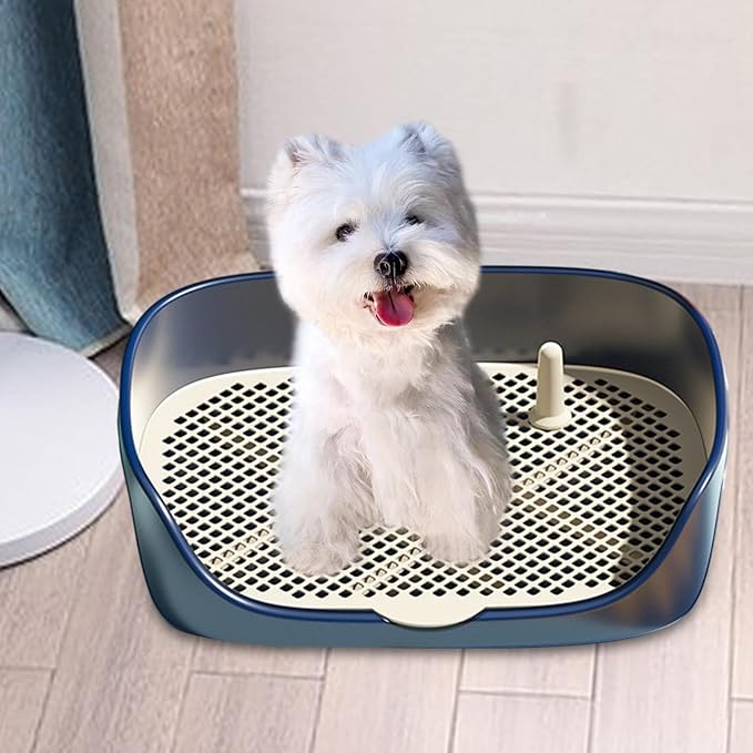 sporful Dog Tray with Wall for Cats and Dogs, Elevated Pet Feeding Station, Wall-Mounted Pet Bowl Tray with Barrier, Multi-Level Pet Food Dispenser for Clean Feeding- Blue L