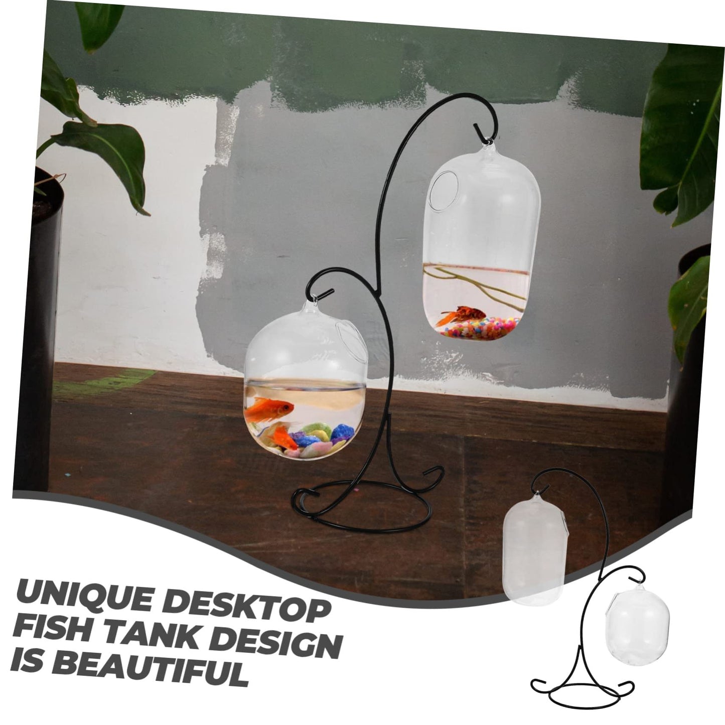BESPORTBLE Creative Glass Hydroponic Plant Vase with Rack Dual-Layer Terrarium Container for Succulents and Fish Decorative Desktop Planter for Home and Office