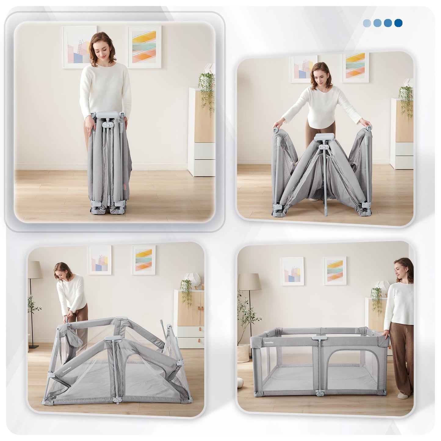 Sweeby Baby Playpen, 59x59 Inch Baby Gate Foldable Playpens for Babies and Toddlers, Extra Large Playpen with Door Play Yard for Kids Fence Indoor and Outdoor Play Pen, Gray