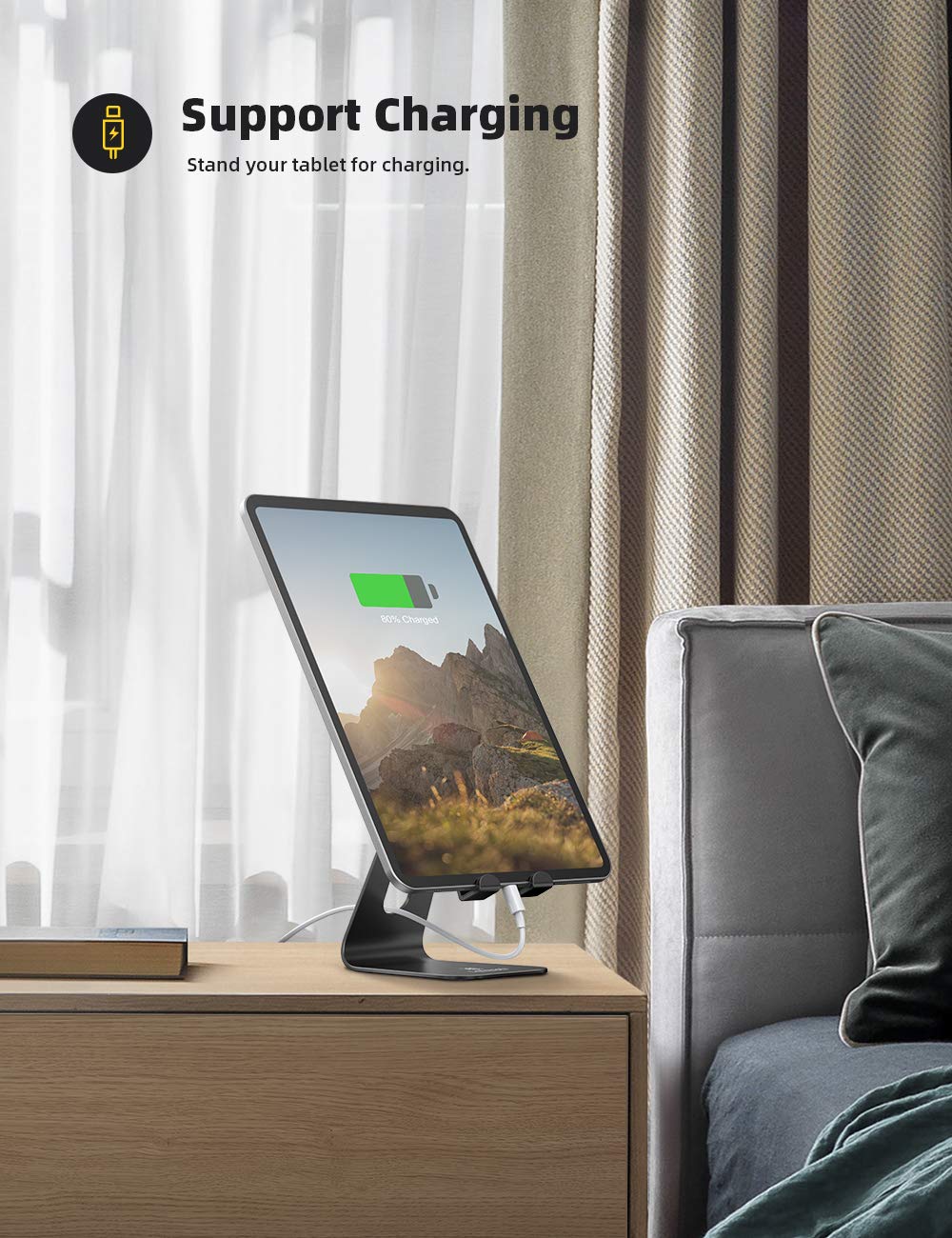 Lamicall Tablet Stand, Tablet Holder for Desk - Multi-Angle Adjustable Tablet Desktop Dock Gifts, Compatible with iPad Pro 11, 12.9, Air, Mini, Fire HD, Galaxy Tab, and Other 4-13" Tablets, Black