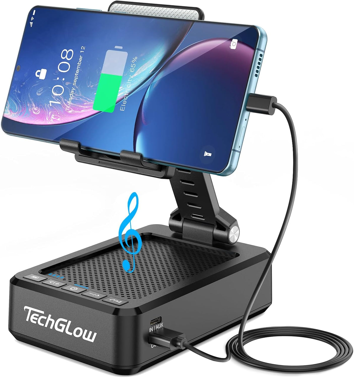 TechGlow Foldable Cellphone Stand with Bluetooth Speaker and Power Bank Birthday Gifts for Men Women Mother Father Boy Girl Teens Cool Tech Gadgets