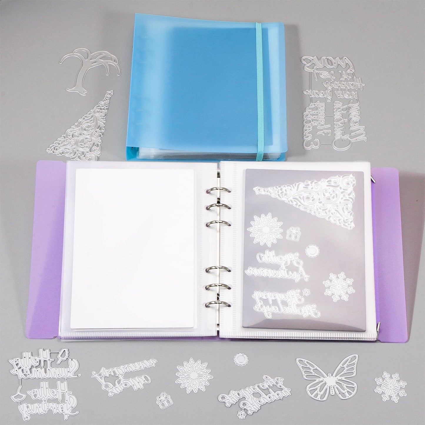 UNIMEIX 24 Pcs Magnetic Sheets for Die Storage with Purple and Blue Binder Covers, Stamp and Die Storage Pockets Storage for Card Making Supplies(0.8 mm Thickness)