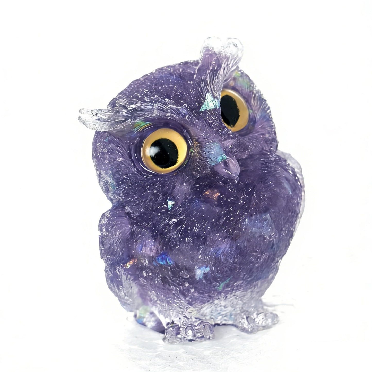 OwMell Owl Statue Tumbled Stone Gemstone Owl Figurine Home Decor Shelf Decor 2.5" - Deep Purple