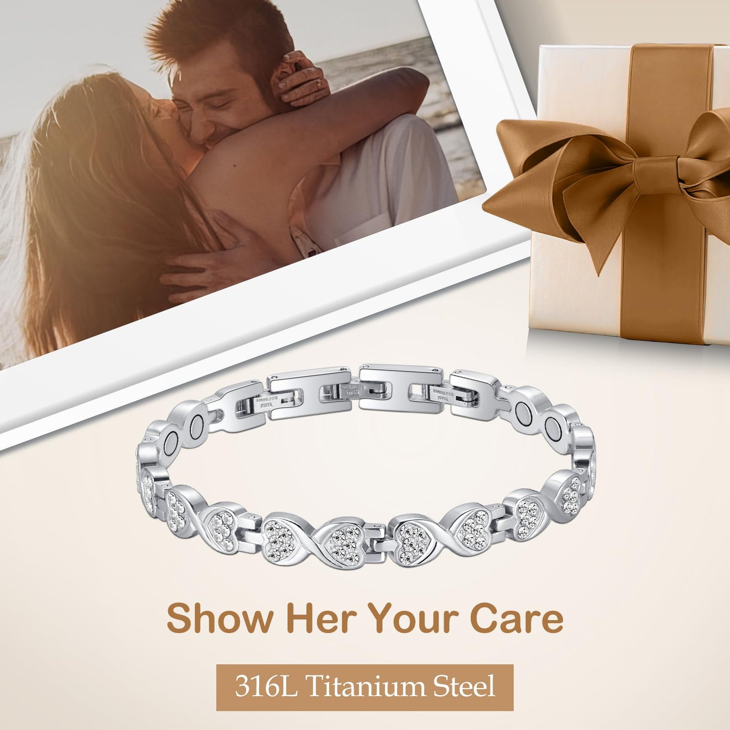 Feraco Ultra Strength Magnetic Bracelets for Women with 3800 Gauss Magnets, Stainless Steel Magnet Bracelet, Adjustable with Sizing Tool
