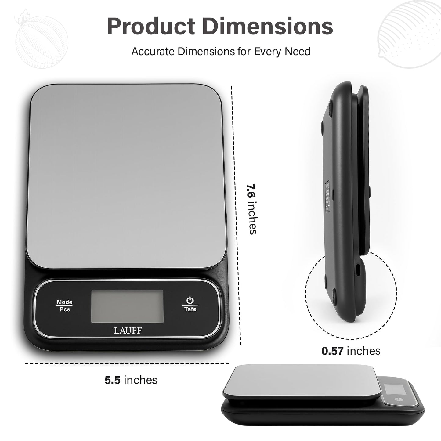 Lauff Digital Food Scale, Weighs Scale, Kitchen Scales, Food Scales messaures in Grams and Ounces with 0.01oz/1g Precise, Waterproof Kitchen Scale for Baking & Meal Prep with LCD Display (1g/10kg)