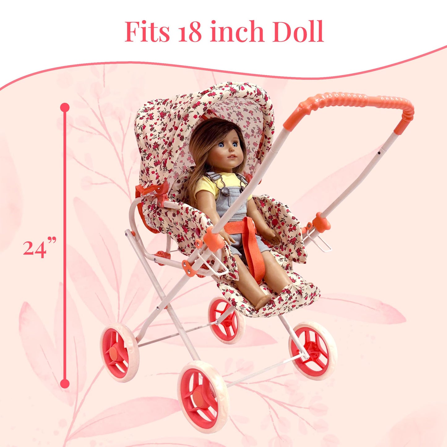 Baby Doll Stroller Play Set, 3-in-1 Babydoll Stroller with Removable Bassinet Baby Carriage for Dolls Toy Doll Stroller for Toddlers 3-4 Years, (Floral)