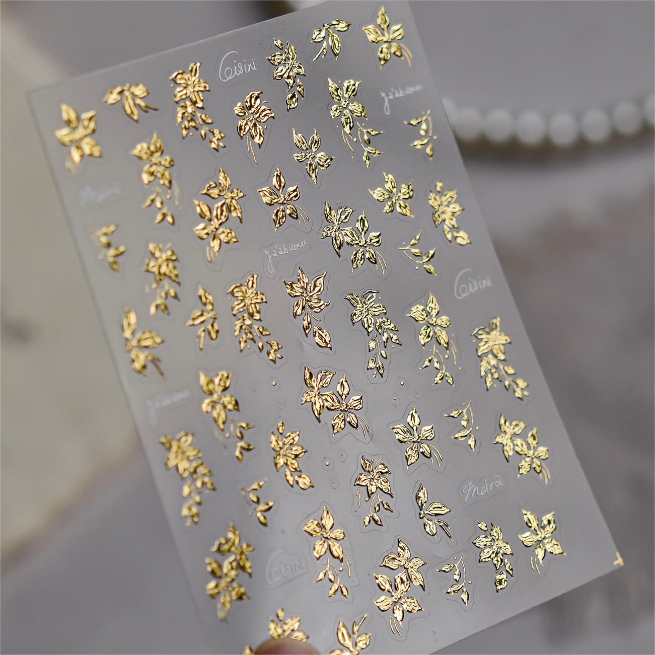 Phuryllic 3D Nail Stickers for Nail Art, Embossed Self-Adhesive Cute Nail Charms & Decals for DIY Nails, Easy-to-Apply Nail Design Supplies & Accessories for Home Manicure-Golden Blossom Charm