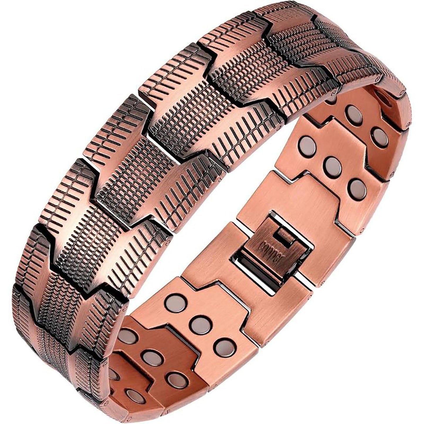 Picalela Magnetic Copper Bracelet for Men Women, 99% Pure Solid Copper Bracelet with Magnets, Adjustable Clasp, Retro Design for Circulation & Fatigue Relief (COPPER)