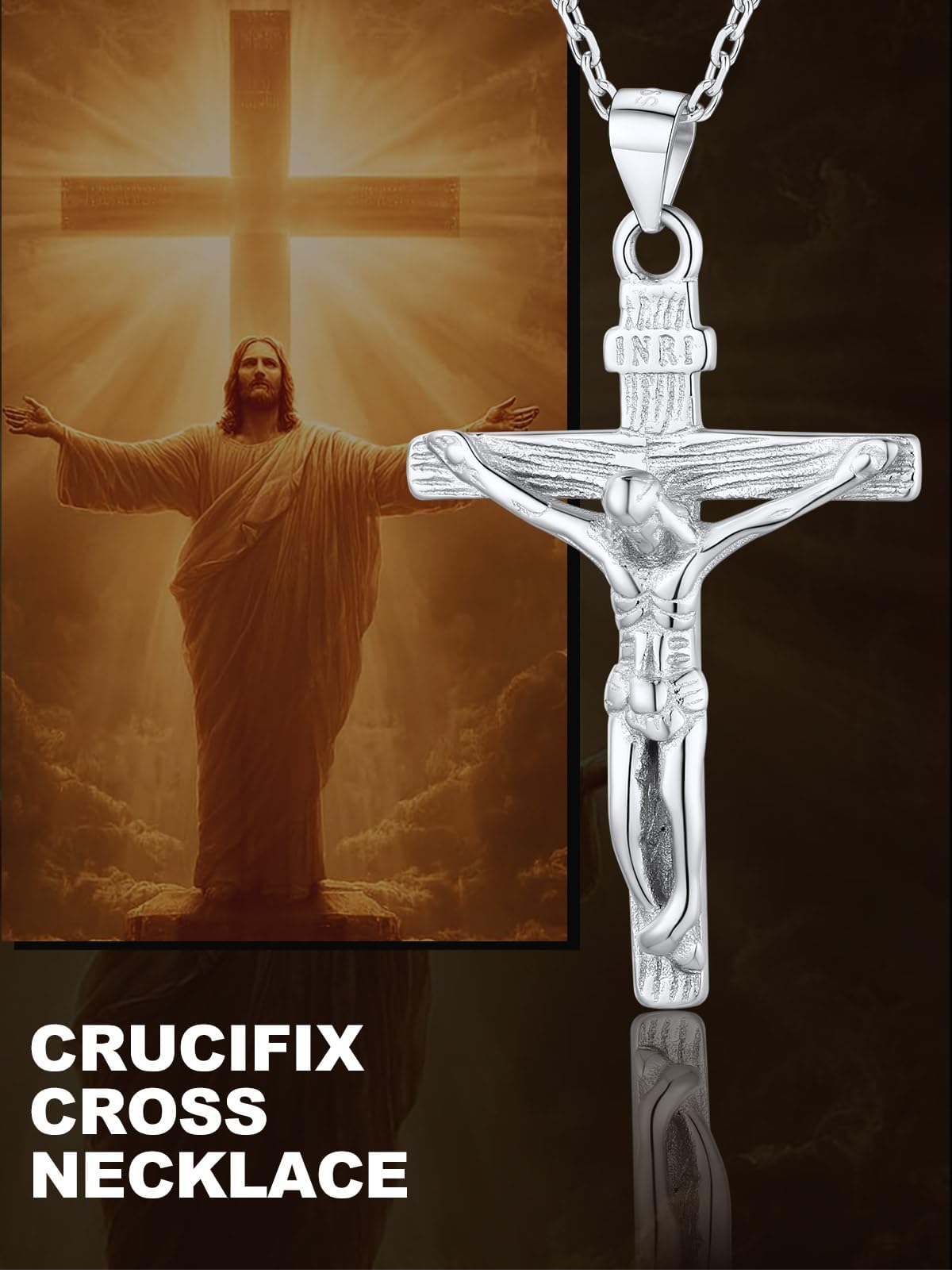 U7 Crucifix Cross Necklace 925 Sterling Silver Crucifix Necklace Cross Pendant for Women Men