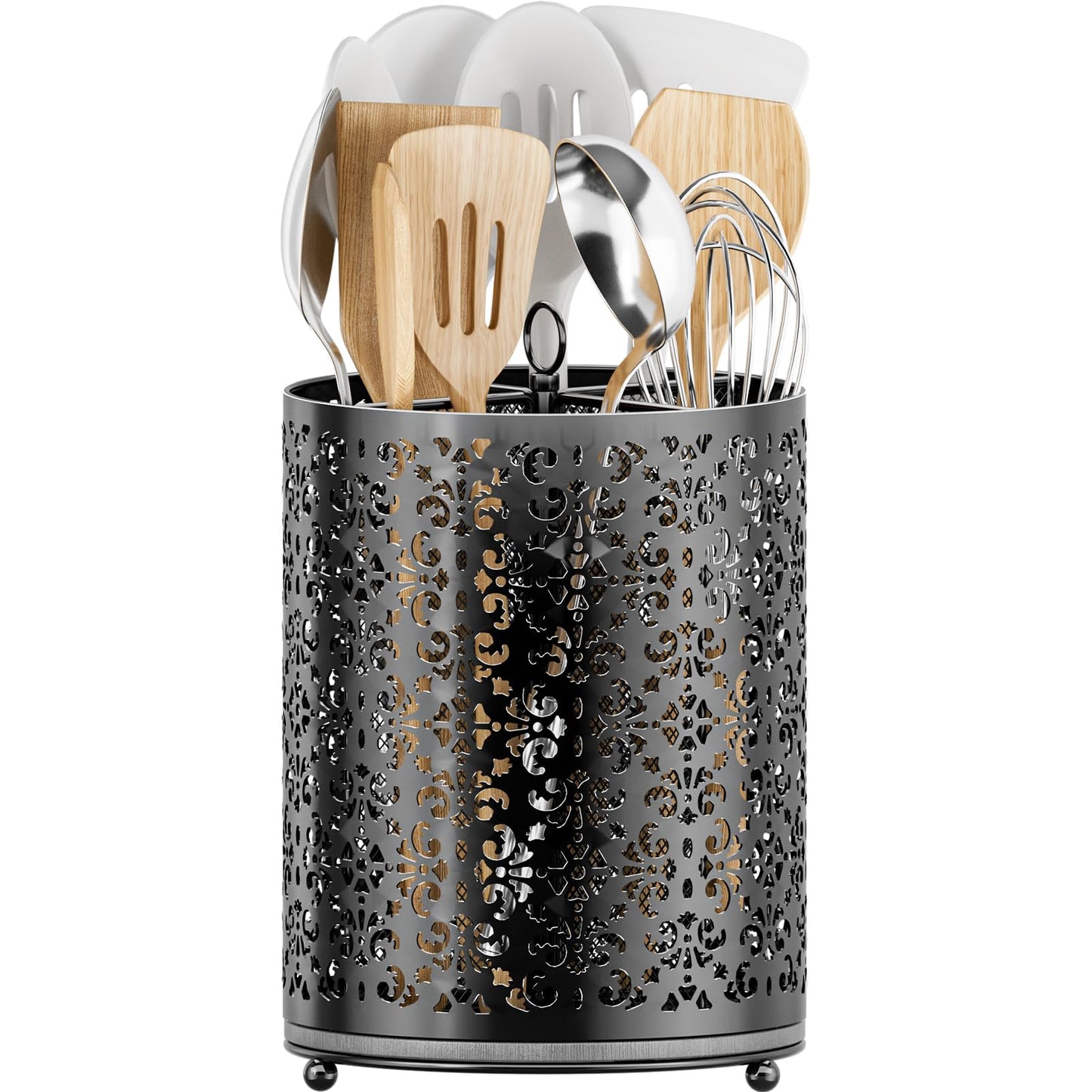 YIUKEA 360° Rotating Utensil Holder - Extra Large Cooking Utensils Caddy Counter Organizer with Instant-Dry and Removable Base for Kitchen Tools