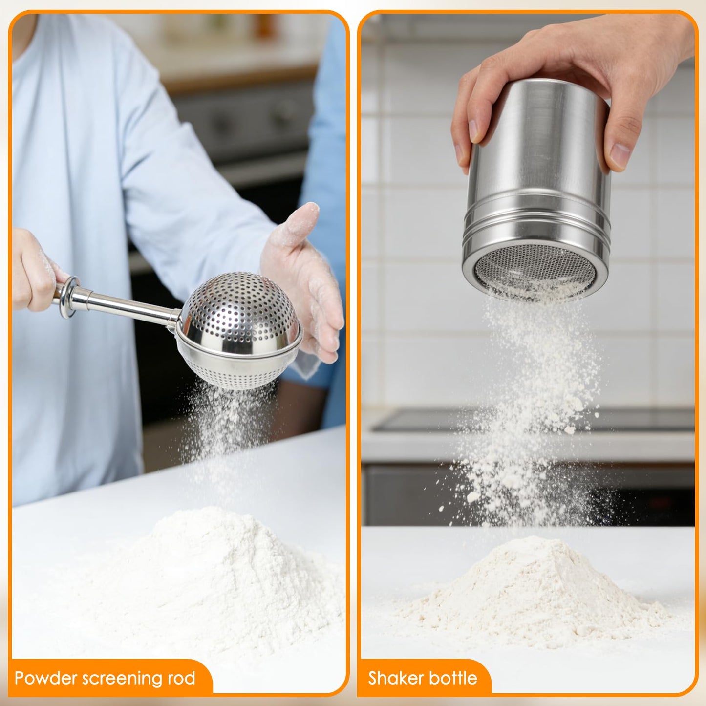 Large Handheld Rotary Flour Sifter Set – Stainless Steel Hand-Crank Sifter with Baking Sifter, Powder Sugar Duster, Shaker Cup & Sifter Stick for Cakes, Bread & Pastry