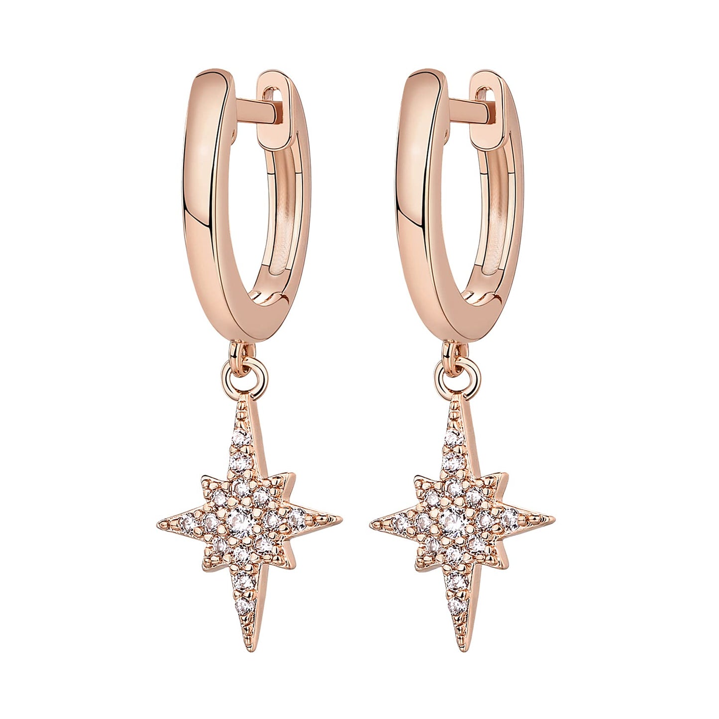 PAVOI 14K Rose Gold Plated S925 Sterling Silver Post Drop/Dangle Huggie Earrings for Women | Dainty Star Earrings