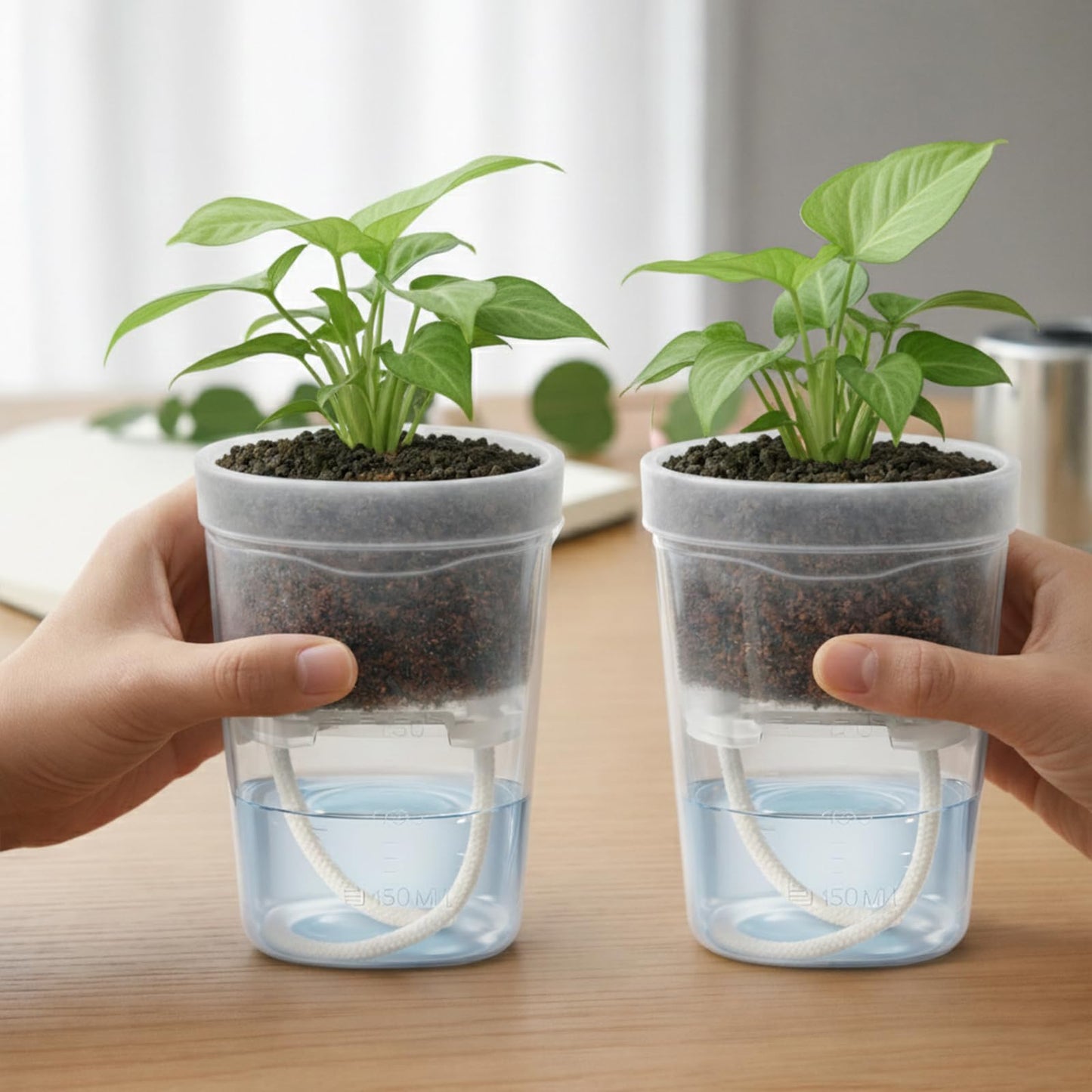 12 Pack 2.5" Small Self Watering Pots for Indoor Plants, Mini Clear Plastic Planters with Water Level & Drainage Holes, 12 Plant Labels, Semi-Hydro Propagation Pots for Succulents, African Violets