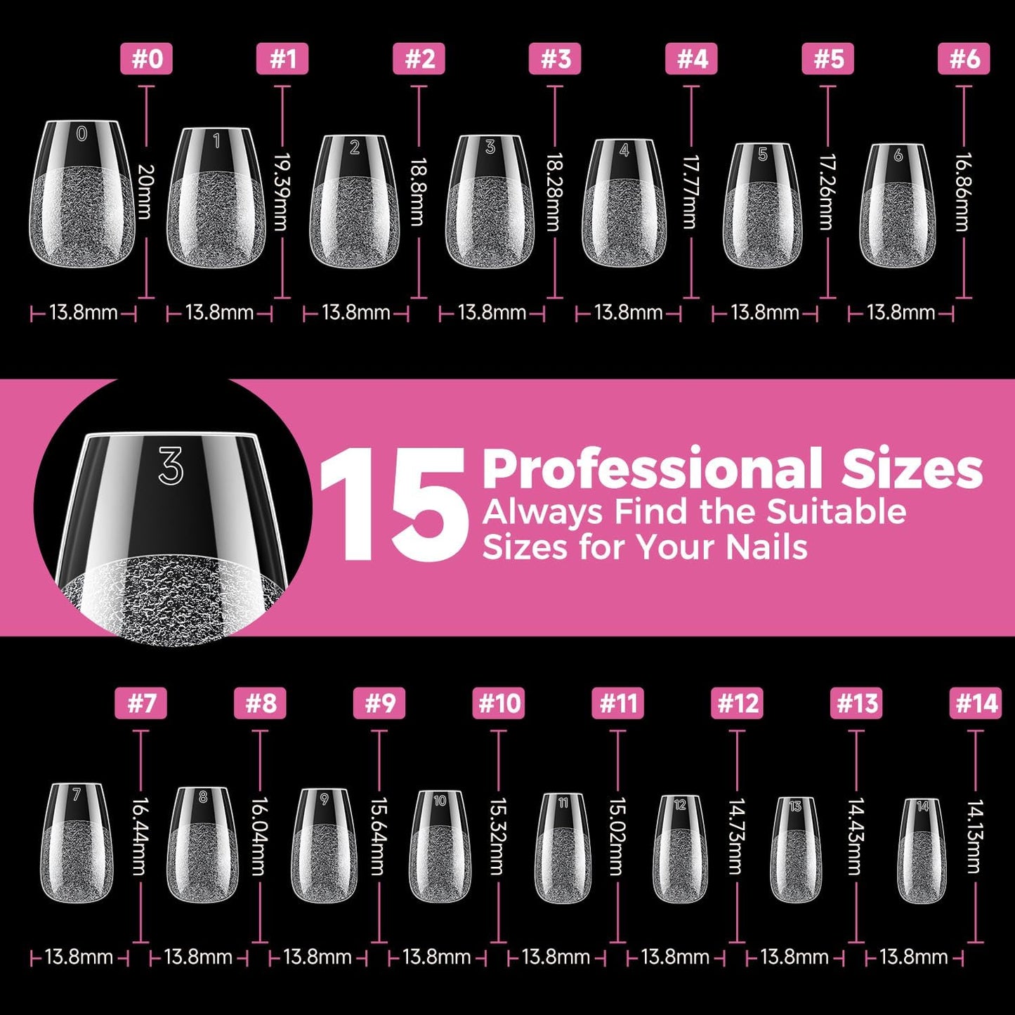UNA GELLA Gel Nail Tips Coffin Short 15 Sizes Short Coffin Press On Nails Pre-Etched 300pcs Soft Gel Nail Tips Full Cover For Nails Extension Home DIY Salon