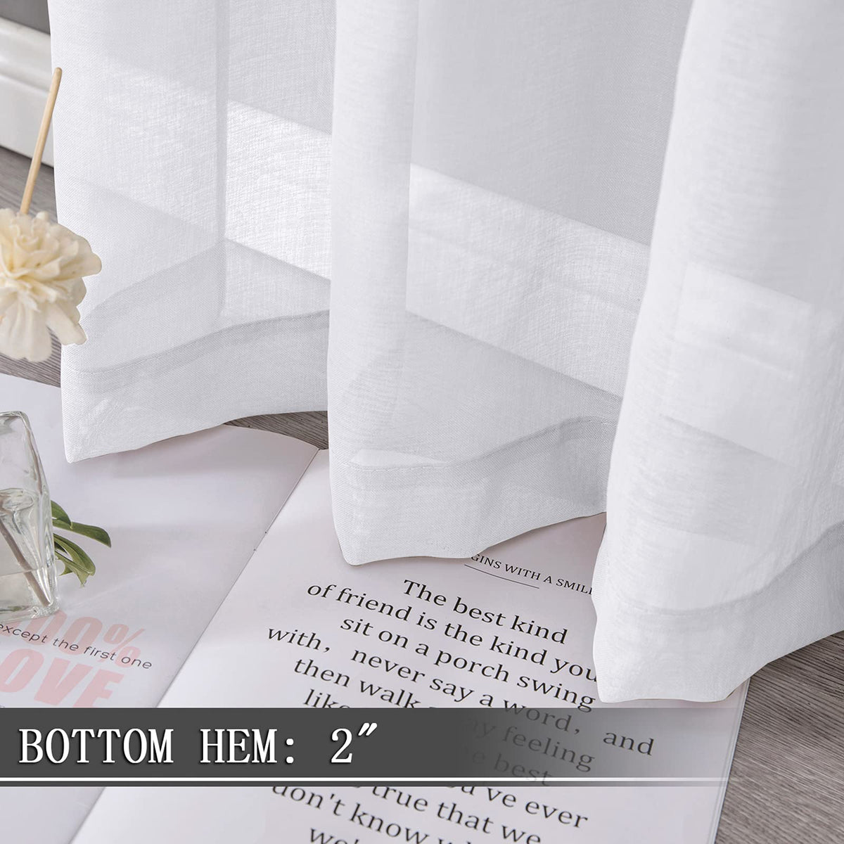 Short Sheer Curtains Linen Textured Bedroom Curtain Sheers Light Filtering Rod Pocket Voile Curtains for Living Room