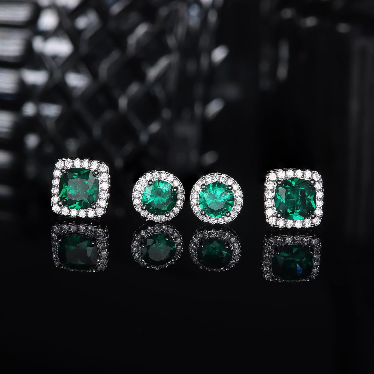 Hayoso Cubic Zirconia Stud Earrings for Women Men Sterling Silver Earring Post Hypoallergenic 14k Gold Plated Round&Square Earrings Silver&Green