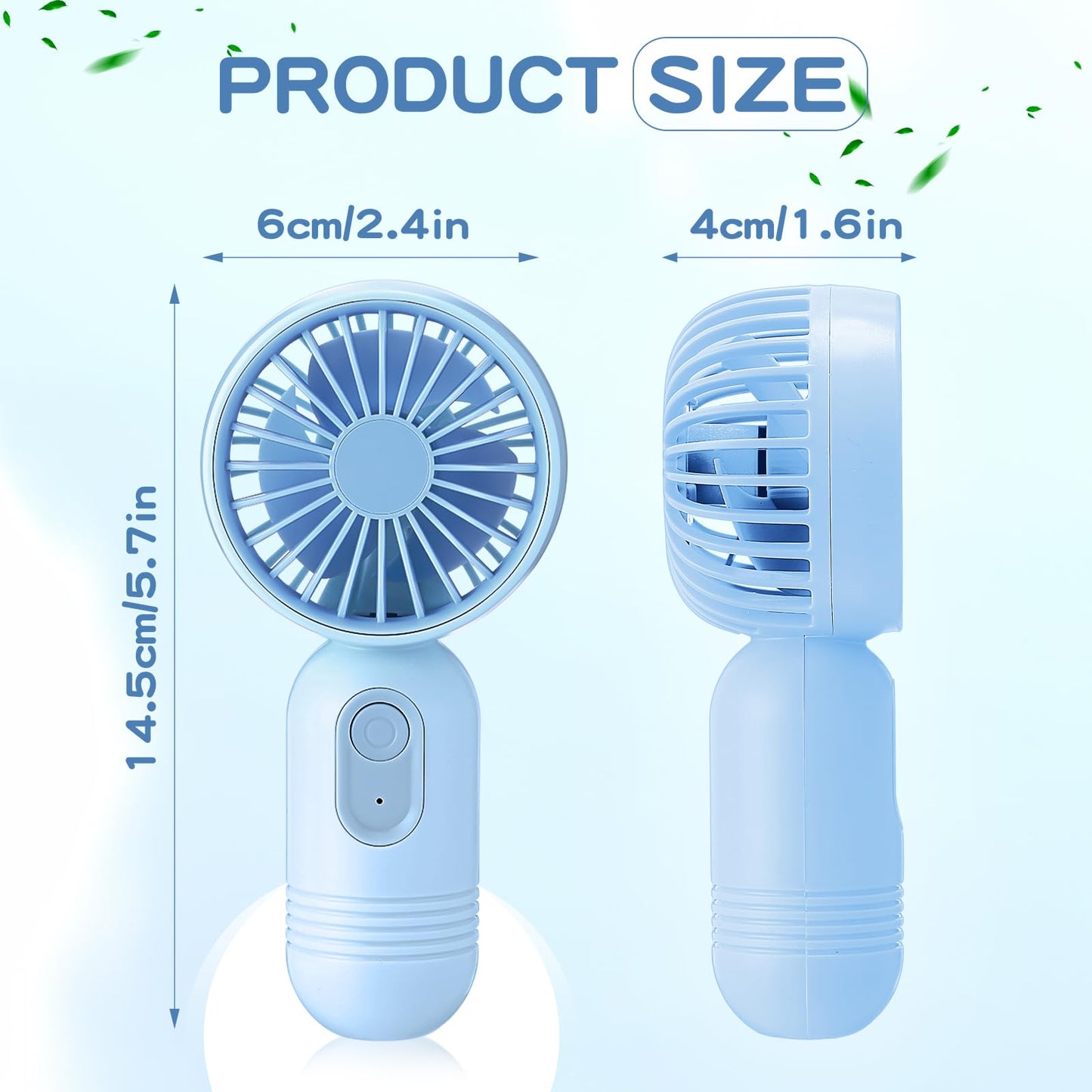Rossesay 6 Pcs Mini Portable Fan Bulk Cute Handheld Lightweight Small Little Personal Hand Eyelash Fan 3 Speeds USB Rechargeable for Women Men Indoor Outdoor Makeup Travel (Blue)