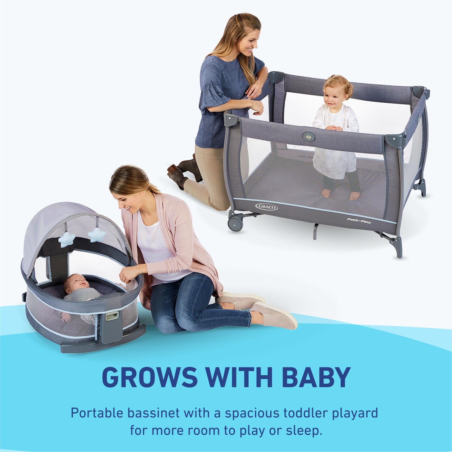 Graco® Pack n Play Dome LX Playard with Baby Bassinet Lightweight Portable Crib Push-Button Fold Travel Crib Redmond Convertible
