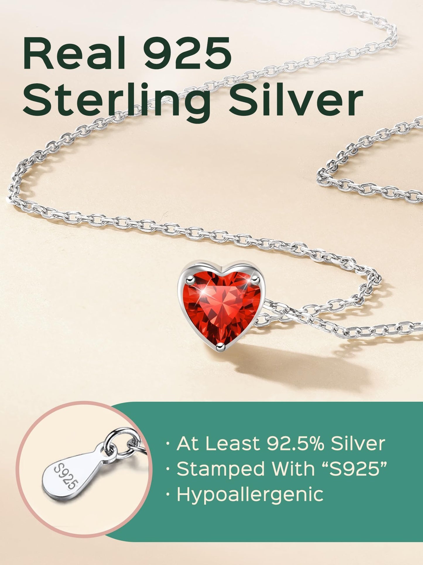 ChicSilver Red Ruby Necklace for Women 925 Sterling Silver Tiny CZ Cubiz Zirconia Heart Pendant Necklace July Birthstone Jewelry Birthday Gift