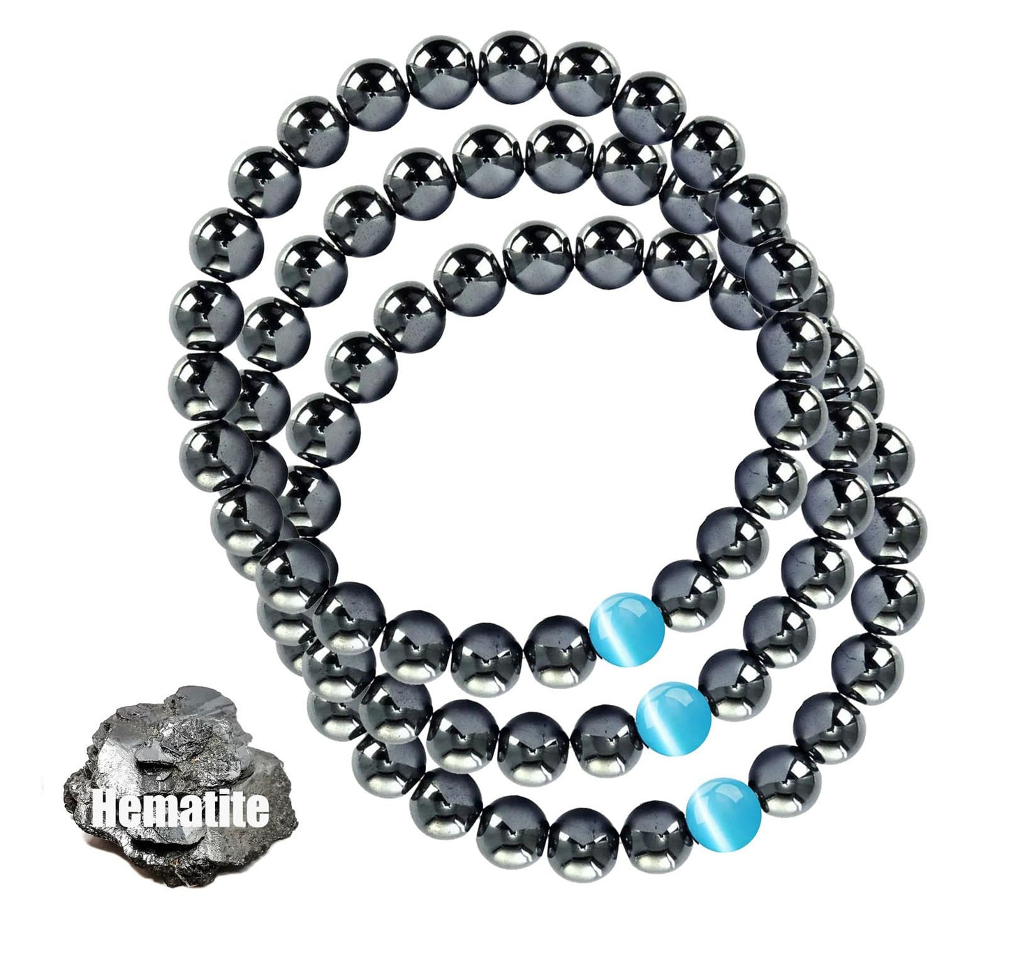 STCORPS7 Magnetic Bracelet Arthritis, Energy Healthy Jewelry, Therapy for Sleep, Crystal Bracelets Bring Luck, Prosperity and Happiness (3Pcs Hematite+Blue), 9.4 inch