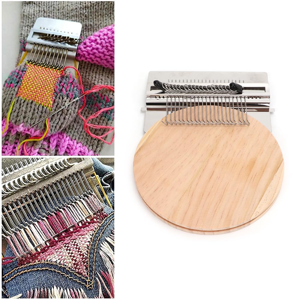 Joyzan Small Darning Loom, Speedweve Type Weave Tool Wood Mini Mending Stamping Machine Weaving Patch Kit Quickly Repair Mending Jeans Socks Clothes Stitching Knitting DIY Arts Beginner Holes 14 Hooks