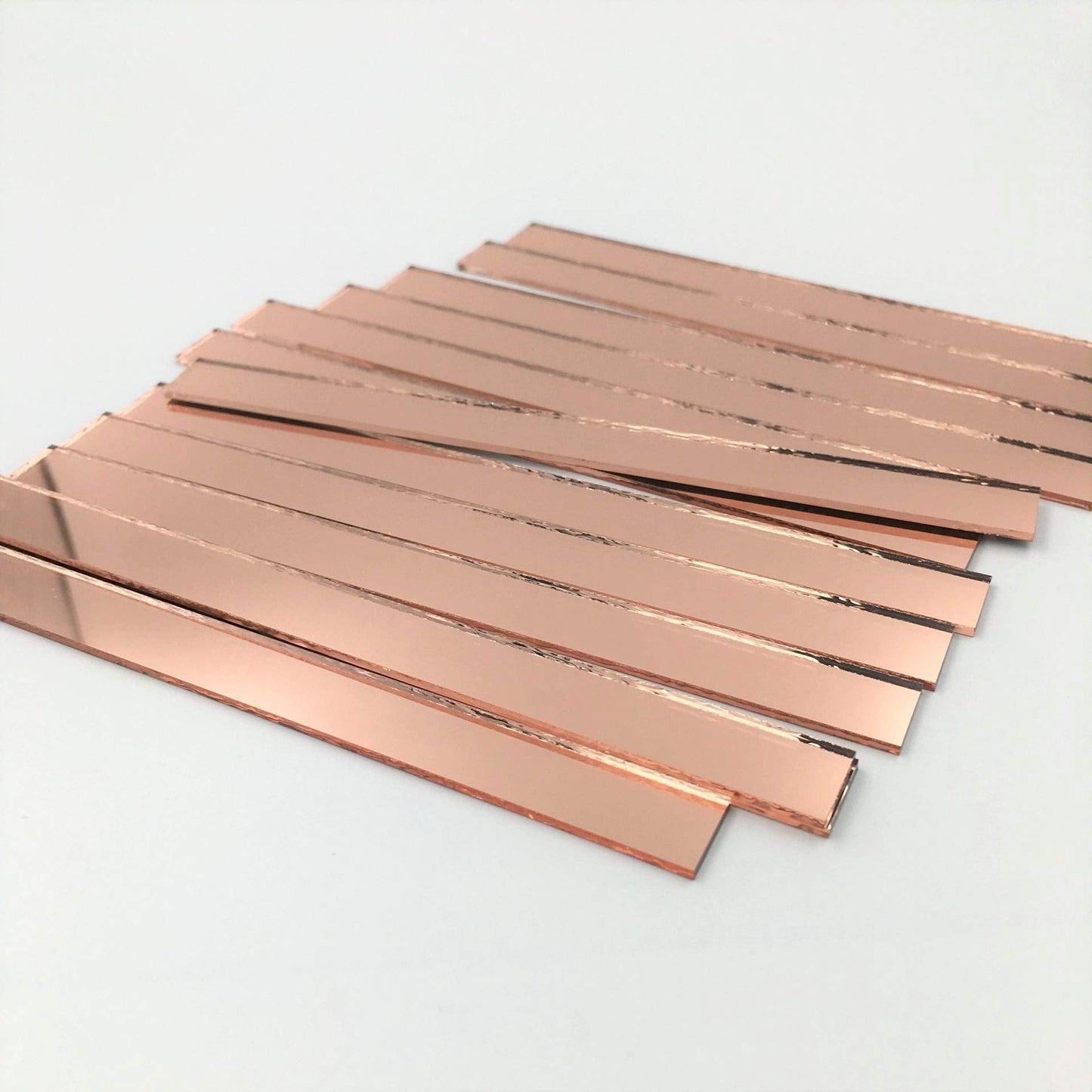 NUO RUI 3/8" x 5" Glass Mosaic Rectangles Rose Gold Mirror Mosaic Tiles (Pack of 50)