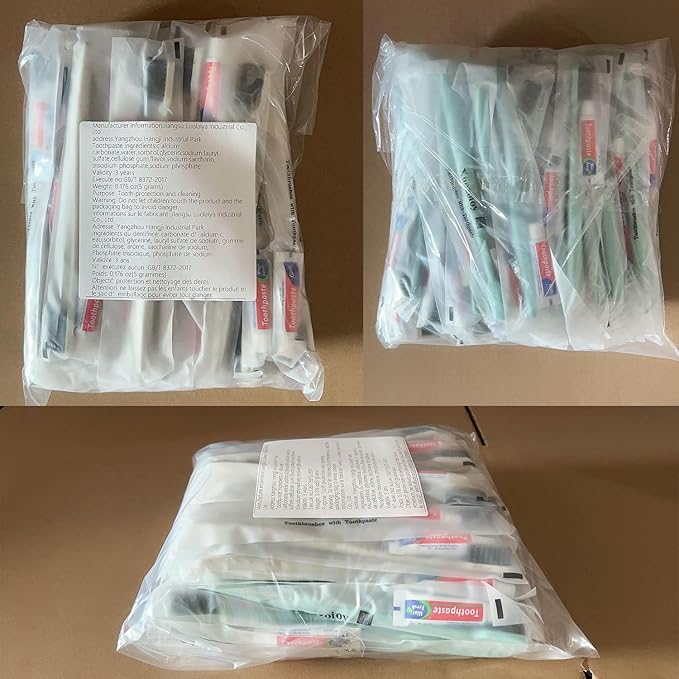 Disposable Toothbrushes with Toothpaste,60 Pack Individually Wrapped Disposable Travel Toothbrushes Kit in Bulk for Homeless,Nursing Home,Hotel,Charity (Apricot+Green)