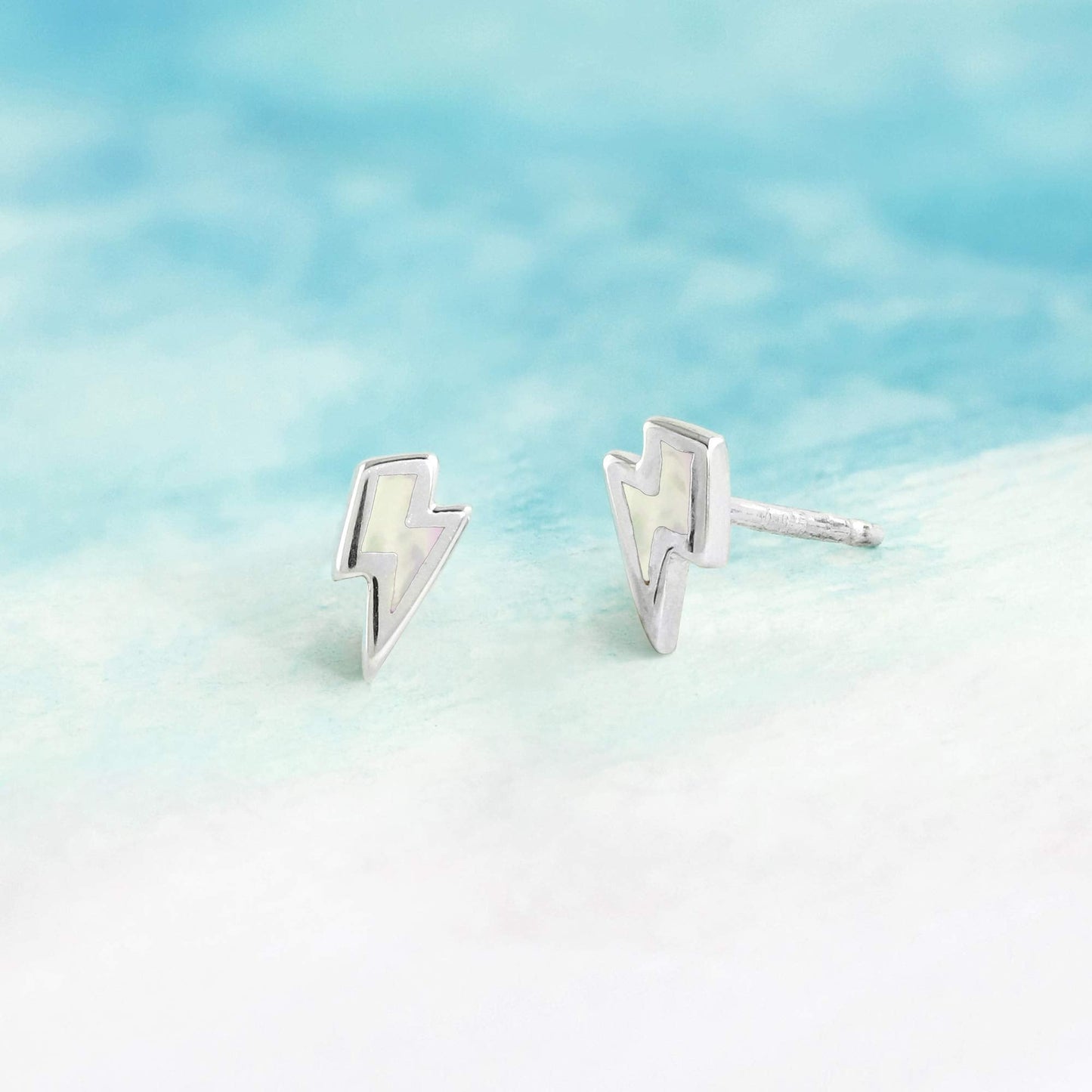 Boma Jewelry Sterling Silver Lightning Bolt Stud Earrings (Mother of Pearl)