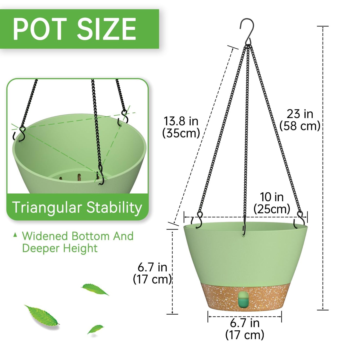 ZMTECH 2 Pack 10 Inch Hanging Planters for Indoor Plants, Modern Hanging Planter with Visible Water Level Window & Removable Tray, Green Plant Hanger Indoor for Home & Patio